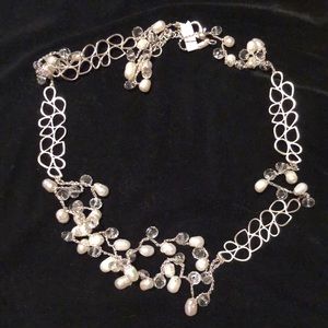 Vintage NORDSTROM Pearls & crystal & Silver Filigree RomanticNecklace $119 NEW